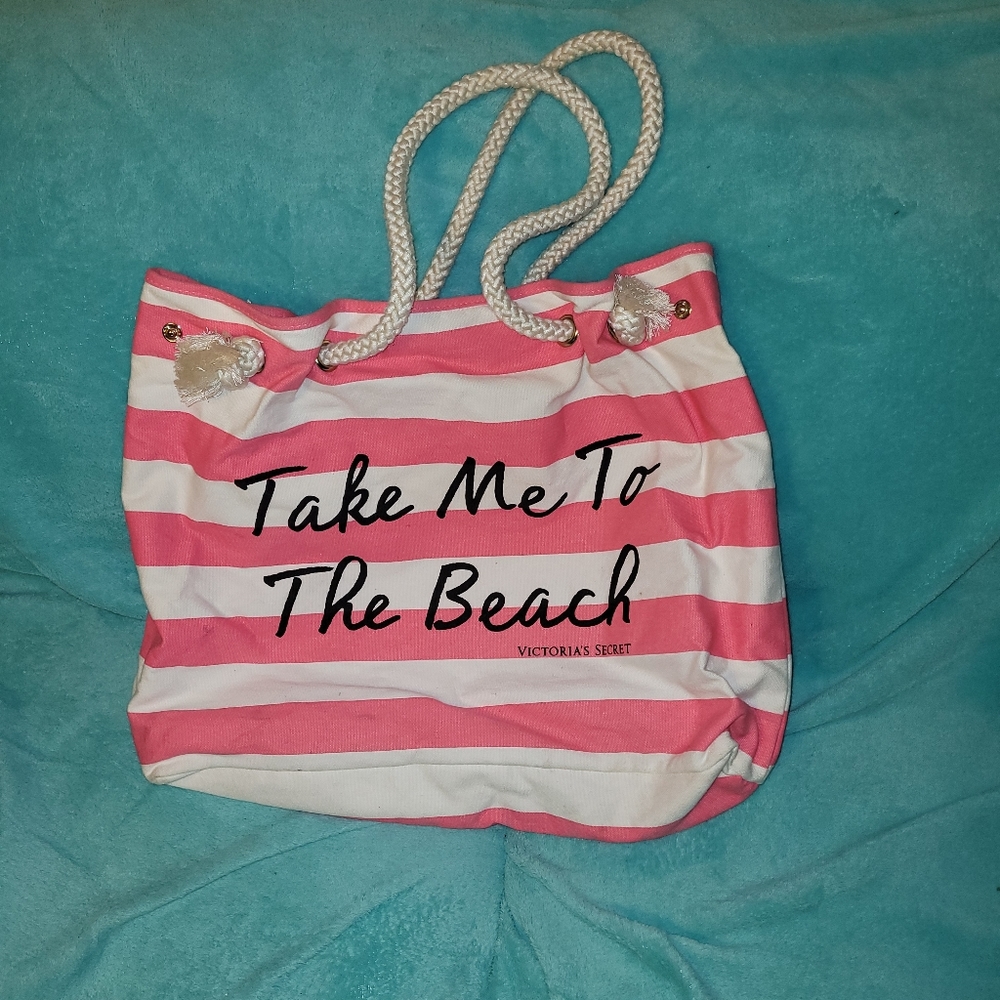 Victoria's Secret pink/white striped tote bag